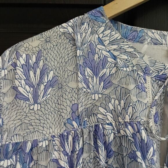 Roller Rabbit Sz. L Cotton Lightweight 3/4 Sleeve Tie Neck Popover Top - Picture 4 of 14